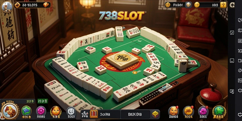 Screenshot gameplay 738SLOT menampilkan ubin Mahjong yang menarik.