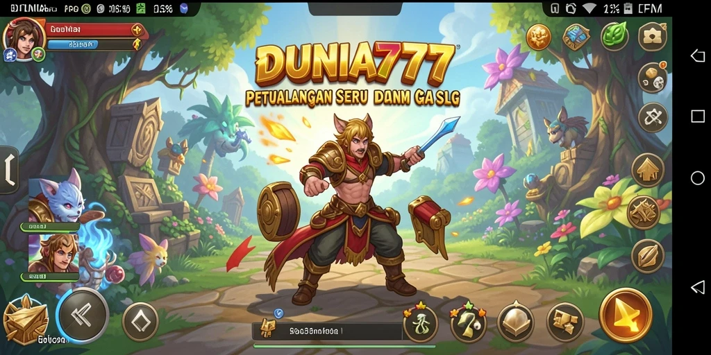 Tangkapan layar gameplay DUNIA777 yang menunjukkan pertempuran strategis.