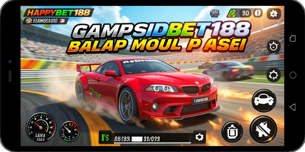 Tampilan gameplay seru dalam balapan mobil di HAPPYBET188.