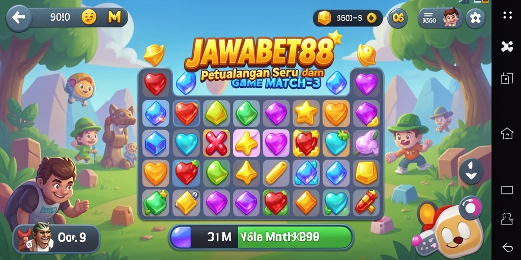 Screenshot gameplay JAWABET88 menampilkan level seru dalam pertandingan Match-3.