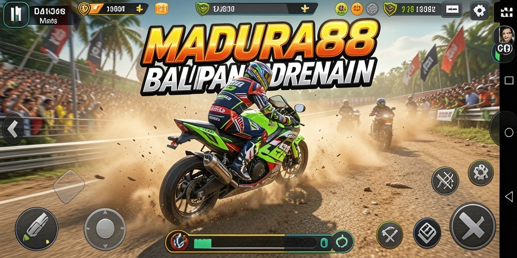 Gameplay mendebarkan dalam balapan motor yang menantang.