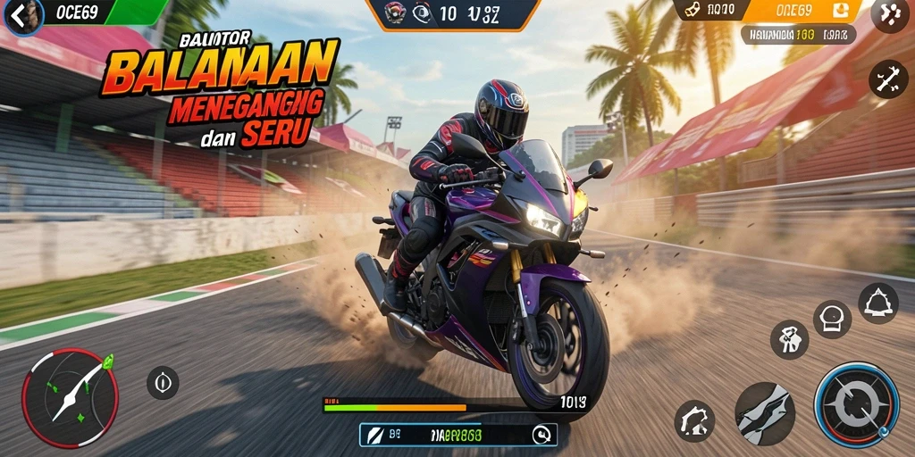 Tampilan gameplay seru dari OCE69 saat balapan motor.