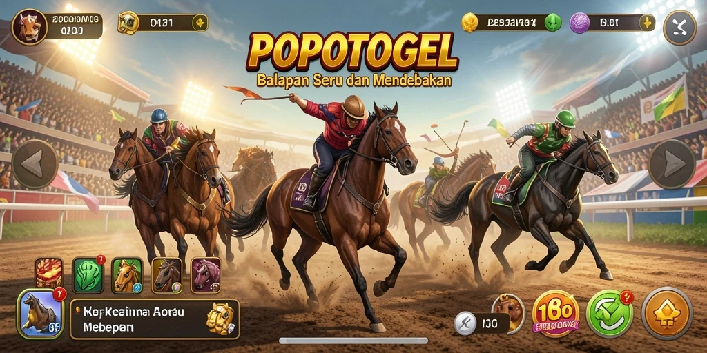 Screenshot menampilkan gameplay seru dalam balapan di POPOTOGEL.