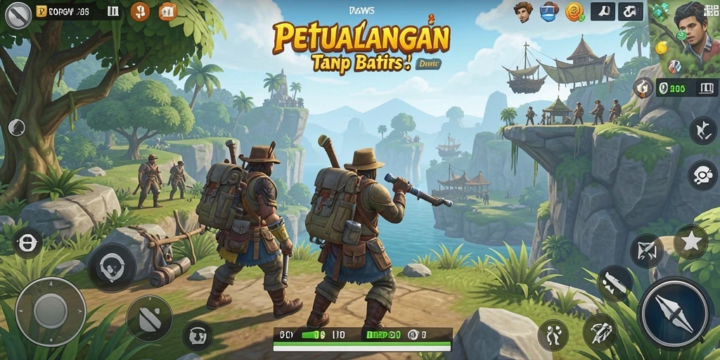 Screenshot gameplay TOOPGWS dengan pemandangan dunia terbuka yang luas.