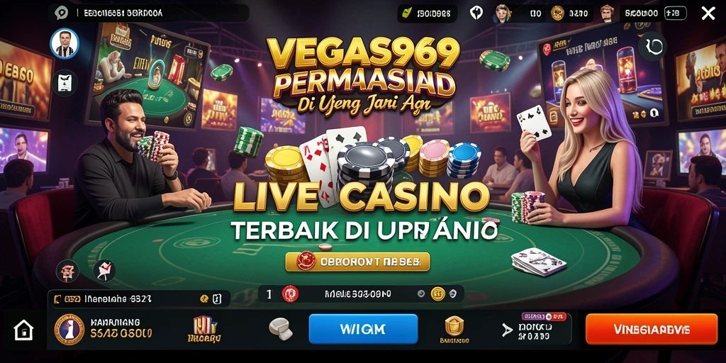 Screenshot utama VEGAS969 menampilkan dealer langsung dalam permainan kasino yang mendebarkan.